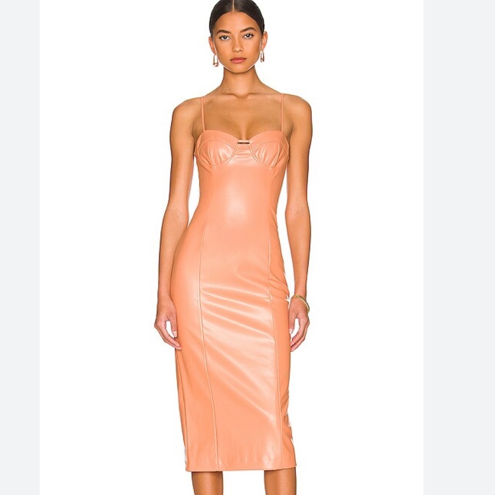 REVOLVE BARDOT SIBELLA SPAGHETTI STRAP DRESS in DUSTY ROSE VEGAN LEATHER SZ 8